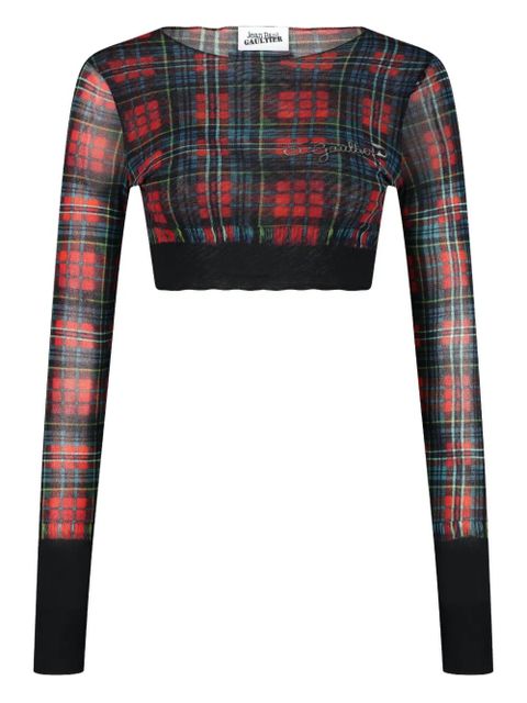 Jean Paul Gaultier tartan-patterned safety pin-print crop top - Red - zdjęcie produktu nr 1