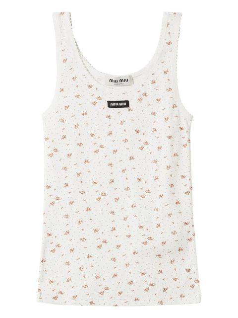 Miu Miu floral-pattern logo-label tank top - White - zdjęcie produktu nr 1