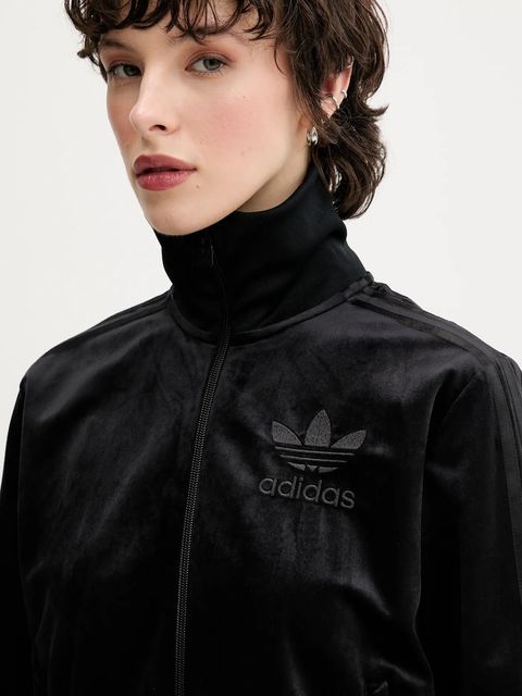 adidas Originals bluza welurowa Velvet Tt damska kolor czarny gładka JY2592