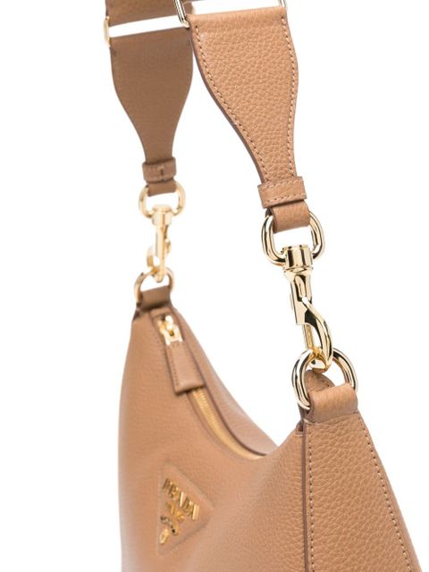 Prada logo-embossed leather shoulder bag - Brown