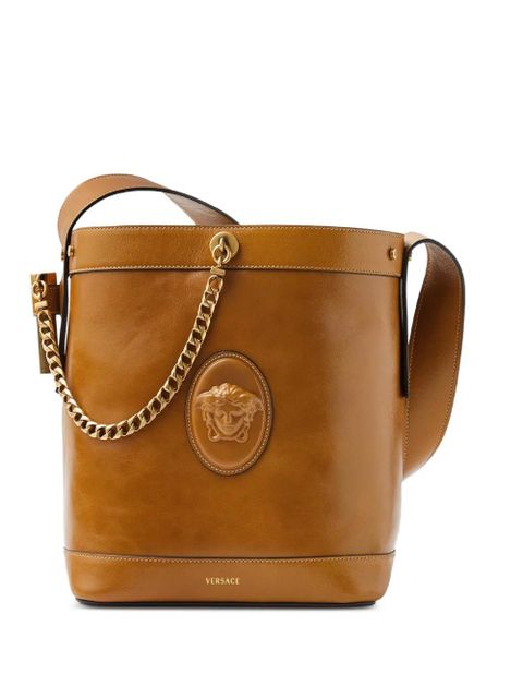 Versace Pivot small leather bucket bag - Brown - zdjęcie produktu nr 1