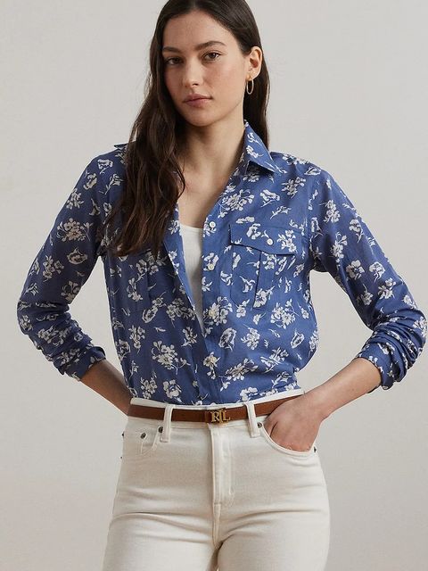 Lauren Ralph Lauren koszula bawełniana damska kolor niebieski regular z kołnierzykiem klasycznym 200970770 - zdjęcie produktu nr 1