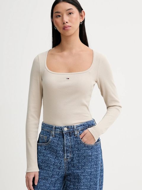 Tommy Jeans longsleeve kolor beżowy DW0DW21836 - zdjęcie produktu nr 1