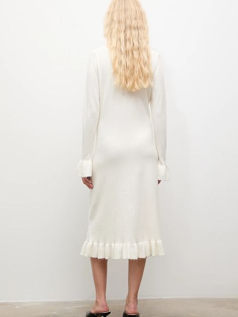 Answear.LAB sukienka z kaszmirem kolor beżowy midi prosta