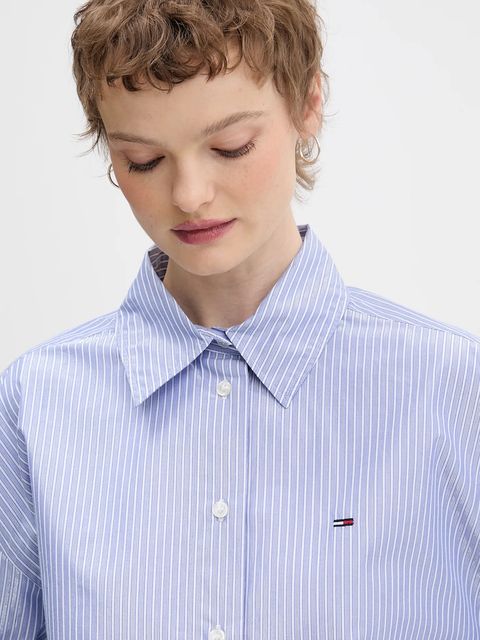 Tommy Jeans koszula damska kolor niebieski relaxed z kołnierzykiem klasycznym DW0DW22636