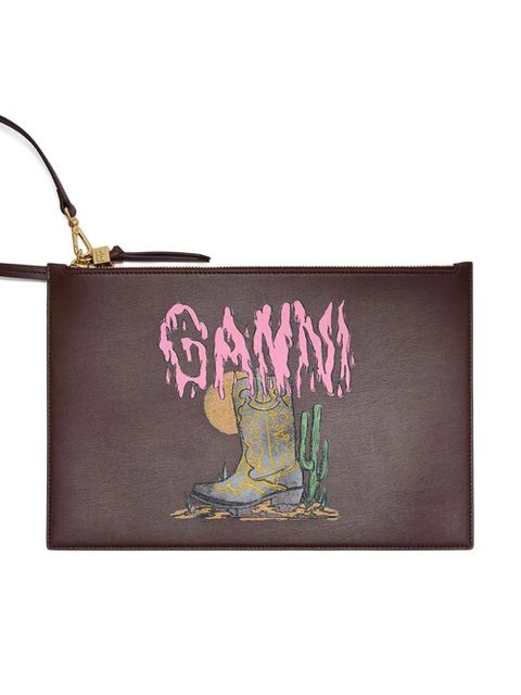 GANNI zip graphic clutch bag - Brown - zdjęcie produktu nr 2