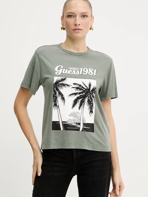 Guess t-shirt bawełniany damski kolor zielony W5YI17 I3Z14 - zdjęcie produktu nr 1