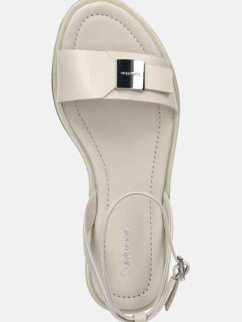 Calvin Klein sandały skórzane FLAT SANDAL W/CK HW - LTH damskie kolor beżowy HW0HW02367