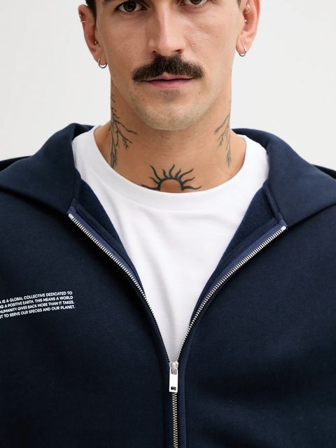 Pangaia bluza bawełniana kolor granatowy z kapturem gładka 10002675