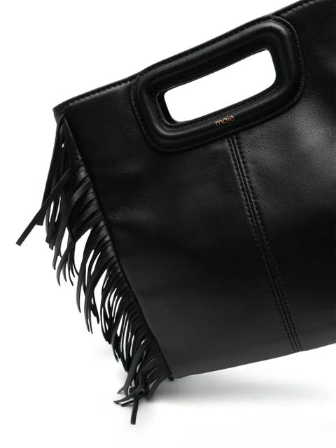Maje fringed leather tote bag - Black