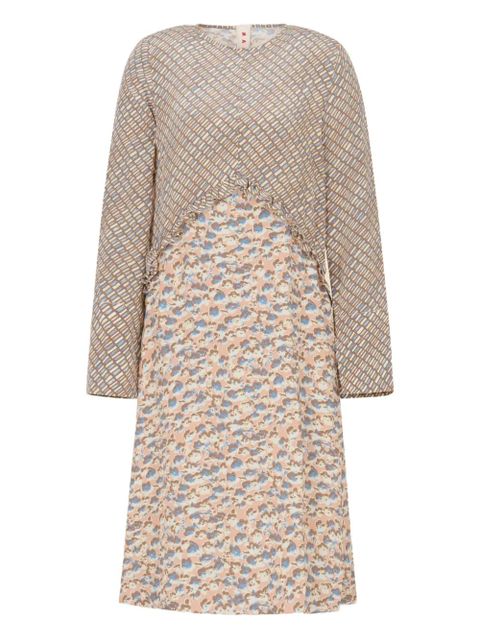 Marni ruffle-detail floral-pattern midi dress - Neutrals - zdjęcie produktu nr 1