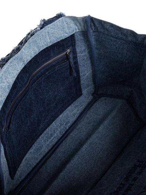GANNI patchwork frayed-edge tote bag - Blue