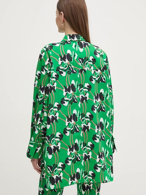 DIANE VON FURSTENBERG koszula bawełniana damska kolor zielony relaxed z kołnierzykiem klasycznym DVFBL4S003
