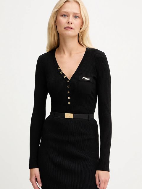 Elisabetta Franchi sweter z dodatkiem jedwabiu damski kolor czarny MK12B56E2 - zdjęcie produktu nr 1