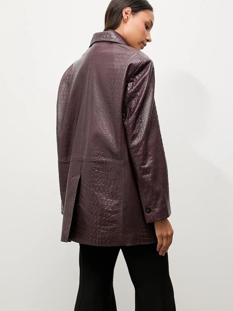 Answear.LAB marynarka skórzana kolor bordowy jednorzędowa gładka - zdjęcie produktu nr 2