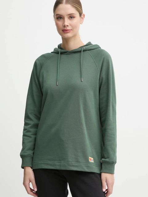 Fjallraven bluza bawełniana Vardag Hoodie W damska kolor zielony z kapturem gładka F86987.679