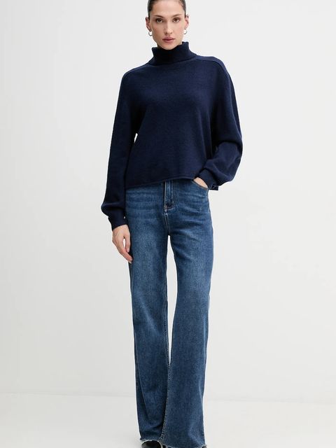 United Colors of Benetton sweter damski kolor granatowy lekki z golfem 11CZD204F - zdjęcie produktu nr 2