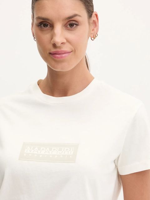 Napapijri t-shirt bawełniany S-Box damski kolor beżowy NP0A4IP12061