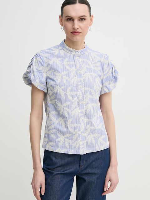 MUNTHE koszula bawełniana FREDIA damska kolor niebieski regular ze stójką 251103025136 - zdjęcie produktu nr 1