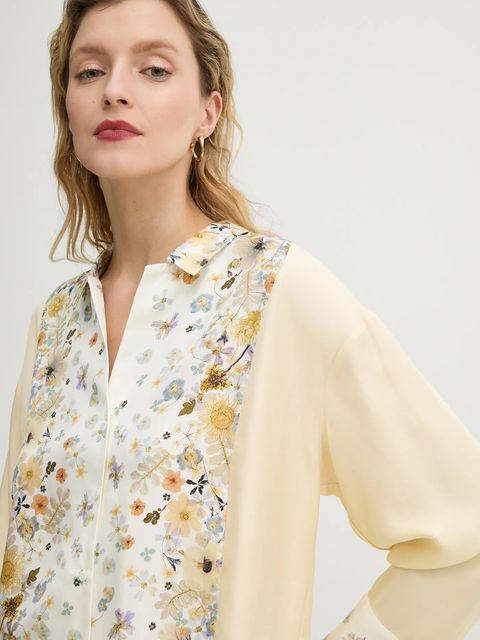 MUNTHE koszula jedwabna FAIZA kolor beżowy relaxed z kołnierzykiem klasycznym 251101025118