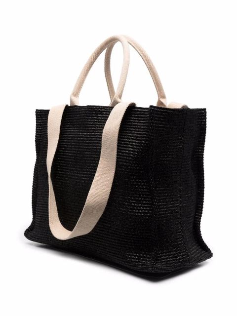 Marni logo-embroidered raffia tote bag - Black