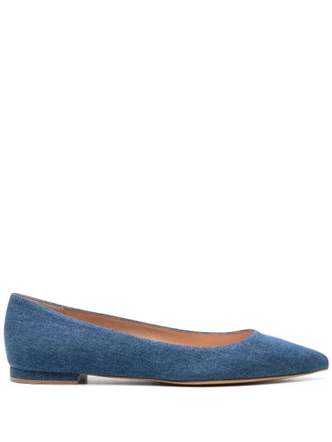 Gianvito Rossi pointed-toe denim ballerina shoes - Blue - zdjęcie produktu nr 1