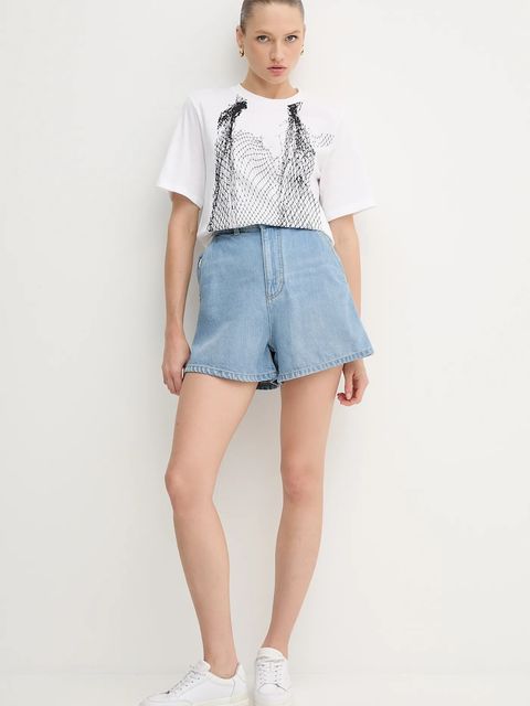 Emporio Armani szorty jeansowe damskie kolor niebieski gładkie high waist EW001498 AF12675