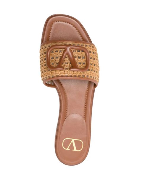 Valentino Garavani VLogo Signature woven-raffia slides - Brown