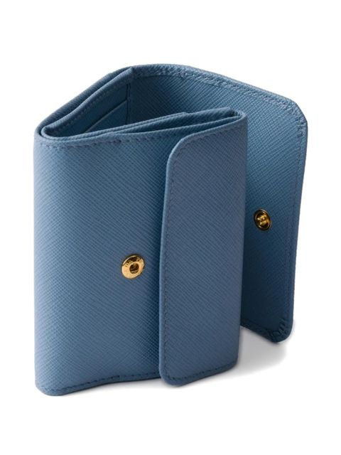 Prada small triangle-logo leather wallet - Blue