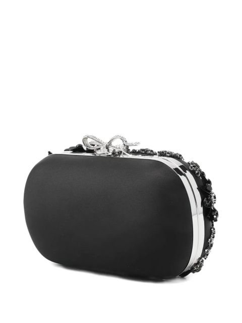 Self-Portrait floral-embellished clutch bag - Black