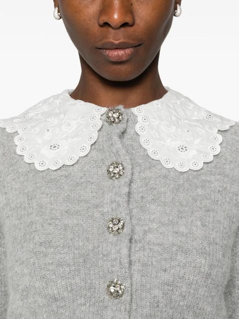 Self-Portrait lace-collar cardigan - Grey