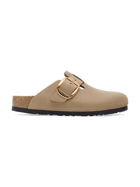 Birkenstock klapki skórzane Boston Big Buckle damskie kolor beżowy 1030393