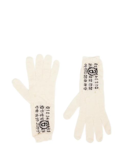 MM6 Maison Margiela numbers-motif knitted gloves - White - zdjęcie produktu nr 1