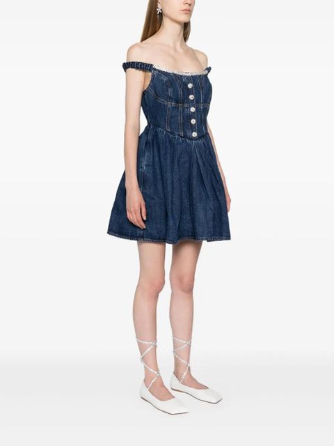 Self-Portrait crystal-embellished denim mini dress - Blue