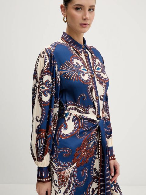 Farm Rio sukienka kolor niebieski midi rozkloszowana 344129