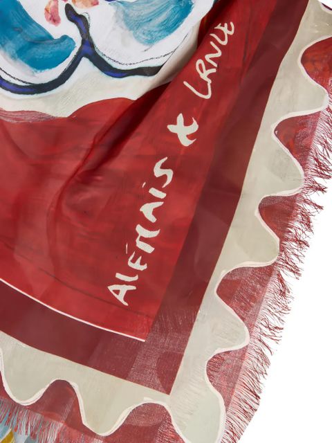 ALEMAIS graphic-print fringed scarf - Red