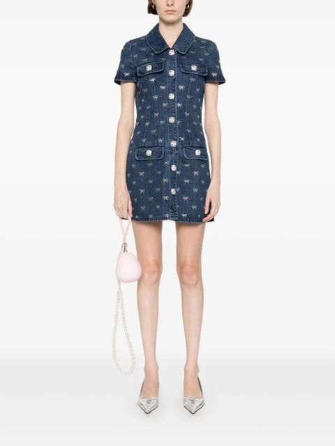 Self-Portrait bow-embellished denim mini dress - Blue - zdjęcie produktu nr 2