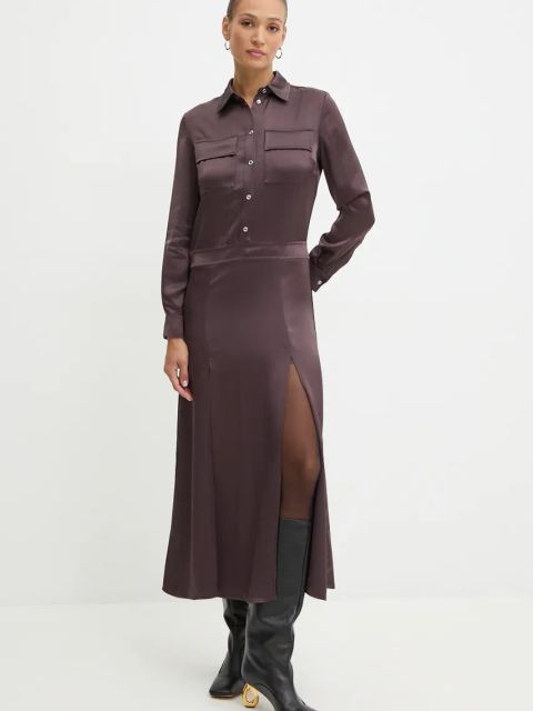 Pinko sukienka kolor brązowy maxi rozkloszowana 104243 A24V