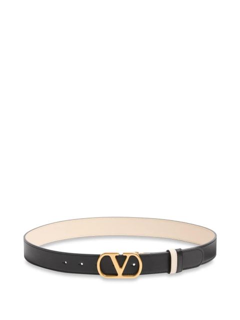 Valentino Garavani VLogo Signature reversible shiny calfskin belt - 30mm / 1.2 in. - Neutrals - zdjęcie produktu nr 1