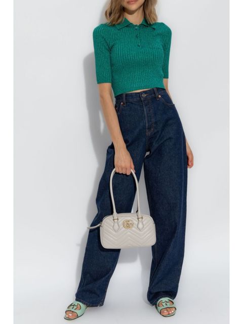 Gucci ribbed-lamé cropped polo shirt - Green