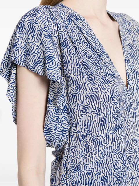 MARANT ÉTOILE Delocia abstract-print V-neck blouse - Blue