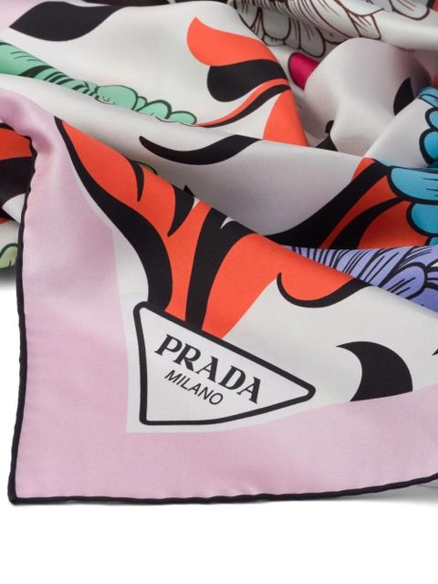 Prada floral-print twill scarf - White - zdjęcie produktu nr 2