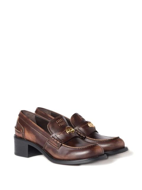 Miu Miu 50mm leather band coin loafers - Brown