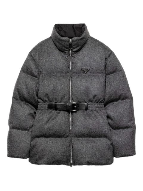Prada belted logo-plaque down jacket - Blue - zdjęcie produktu nr 1
