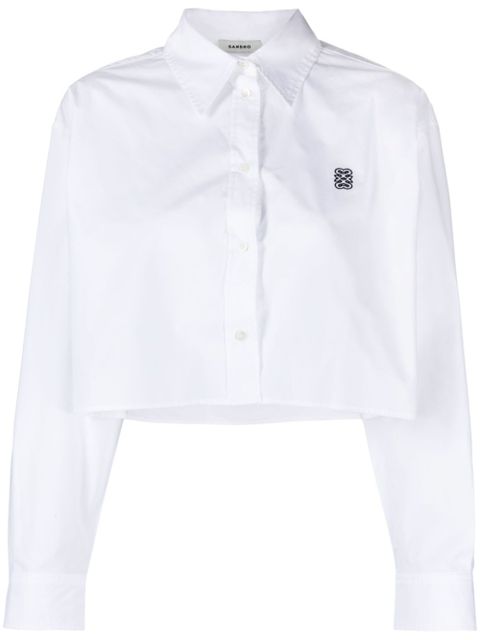 SANDRO monogram-embroidered cotton shirt - White - zdjęcie produktu nr 1