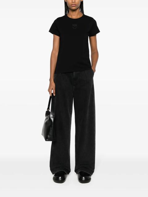 PINKO logo-embroidered cotton T-shirt - Black