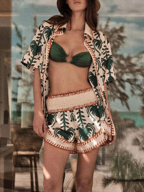 Johanna Ortiz Linka smocked print short - Neutrals