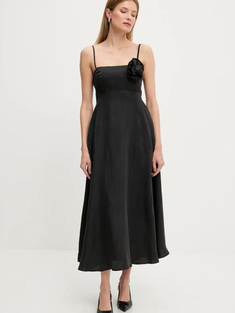 Answear.LAB sukienka kolor czarny midi rozkloszowana