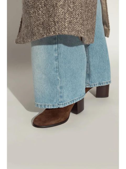 Tory Burch 90mm logo-plaque suede ankle boots - Brown