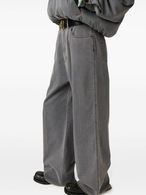 Miu Miu logo-embroidered wide-leg jeans - Grey